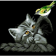 Рисунок на канве Гелиос Ф-045 «Котенок с птичкой» 43,5*43,5 см