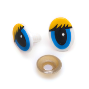 Глаза винтовые «овал» с ресницами 16*22 мм, желтый/синий