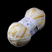 Пряжа Шекерим батик (Sekerim 0-4 Desenli), 100 г / 320 м, 0502 белый+желтый+коричневый