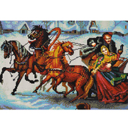 Ткань с рисунком для вышивания бисером «Конек 9767  Тройка лошадей» 29*39 см