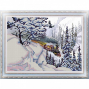 Ткань с рисунком для вышивания бисером «Конек 9937 Поезд» 29*39 см