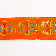 Тесьма 45 мм жаккард с люрексом рис. 1 оранжевый с цветами