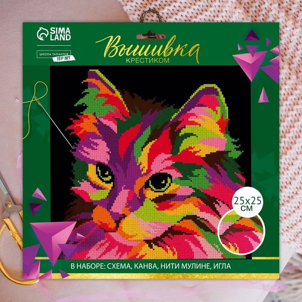 Набор для вышивания 9192773 «Разноцветный кот» 25*25 см