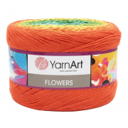 Пряжа Фловерс (YarnArt Flowers), 250 г / 1000 м 255 оранж-зеленый-сирень