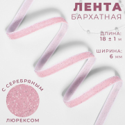 Тесьма бархатная  6 мм 9626559 (уп. 18 м) розовый/серебро