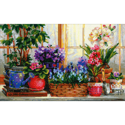 Набор для вышивания Риолис №1669 «Подоконник с цветами» 40*25 см в интернет-магазине Швейпрофи.рф
