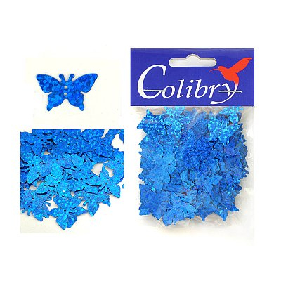 Пайетки «фигурки» Колибри бабочки (уп. 10 г) 50 синий голограмма в интернет-магазине Швейпрофи.рф