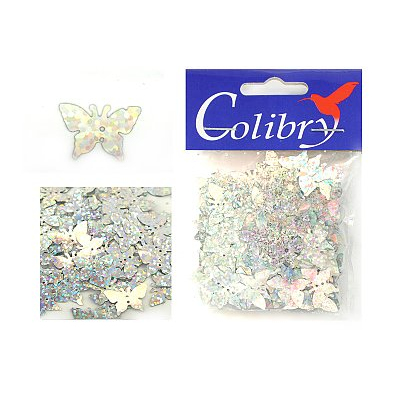 Пайетки «фигурки» Колибри бабочки (уп. 10 г) 57 серебро голограмма в интернет-магазине Швейпрофи.рф