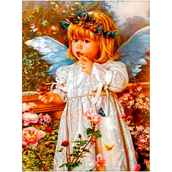 Ткань для вышивания бисером «Русская сказка ПЛ-016 Ангел и бабочки» 24*36 см