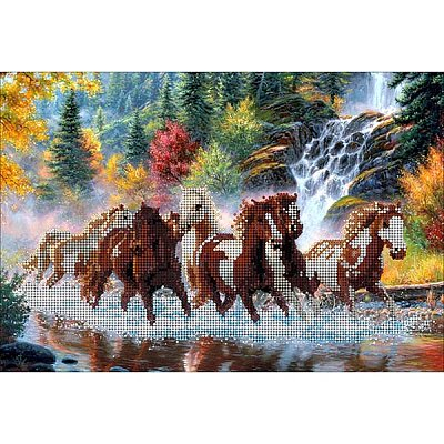 Ткань для вышивания бисером А3 КМЧ-3341 «Лошади на реке» 25*37 см в интернет-магазине Швейпрофи.рф