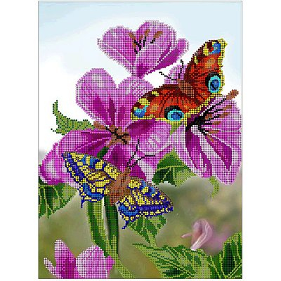 Ткань для вышивания бисером А3 КМЧ-3425 «Бабочки и цветы» 25*37 см в интернет-магазине Швейпрофи.рф