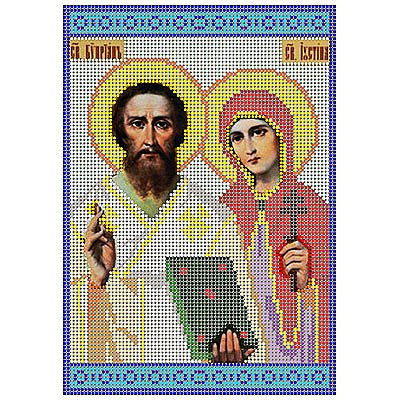 Ткань для вышивания бисером А4 КМИ-4347 «Св. Куприян и Св. Устинья» 18*25,5 см