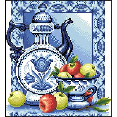 Рисунок на канве Гелиос Н-002 «Гжель с яблоками» 31*35 см в интернет-магазине Швейпрофи.рф