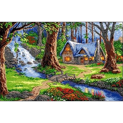 Рисунок на канве Гелиос П-021 «Домик и речка в лесу» 43*64 см в интернет-магазине Швейпрофи.рф