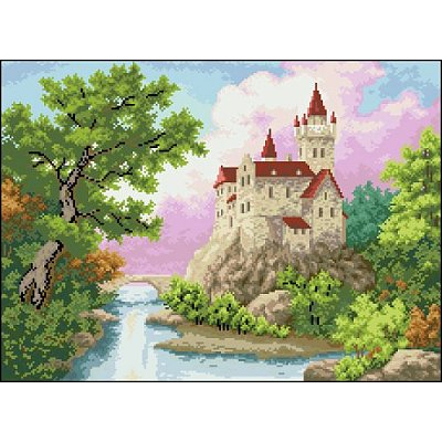 Рисунок на канве Гелиос П-052 «Замок у реки» 36*48 см в интернет-магазине Швейпрофи.рф