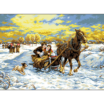 Рисунок на канве Гелиос П-079 «Зимняя поездка» 42*55 см в интернет-магазине Швейпрофи.рф
