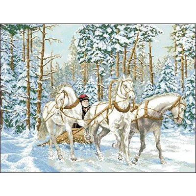 Рисунок на канве Гелиос Ф-007 «Тройка лошадей» 54*43 см в интернет-магазине Швейпрофи.рф