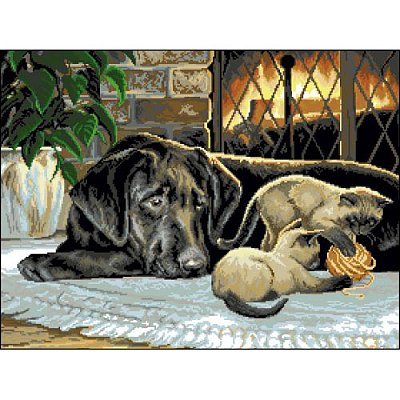 Рисунок на канве Гелиос Ф-019 «Собака и котята» 57*43,5 см в интернет-магазине Швейпрофи.рф