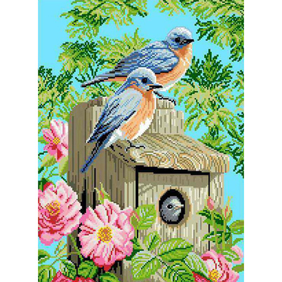 Рисунок на канве Гелиос Ф-023 «Три птички и скворечник» 33*43 см в интернет-магазине Швейпрофи.рф