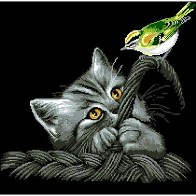 Рисунок на канве Гелиос Ф-045 «Котенок с птичкой» 43,5*43,5 см в интернет-магазине Швейпрофи.рф