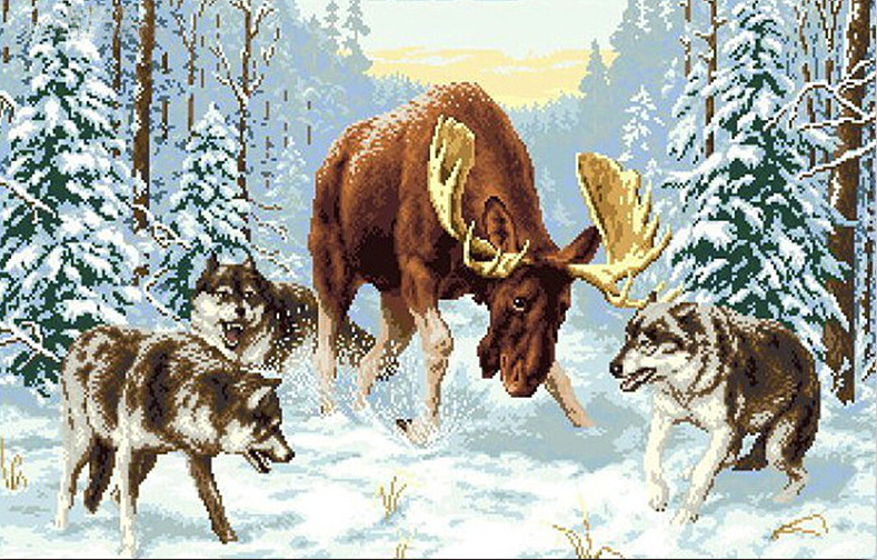 Рисунок на канве Гелиос Ф-057 «Лось и волки» 67*43 см