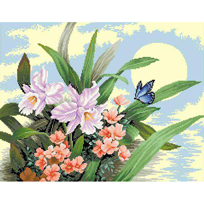 Рисунок на канве Гелиос Ц-029 «Цветы с бабочкой» 40*50 см в интернет-магазине Швейпрофи.рф