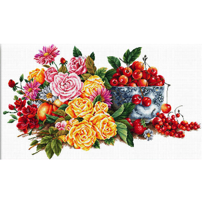 Рисунок на канве Гелиос Ц-046 «Букет цветов и черешенки в вазе» 42*66 см в интернет-магазине Швейпрофи.рф