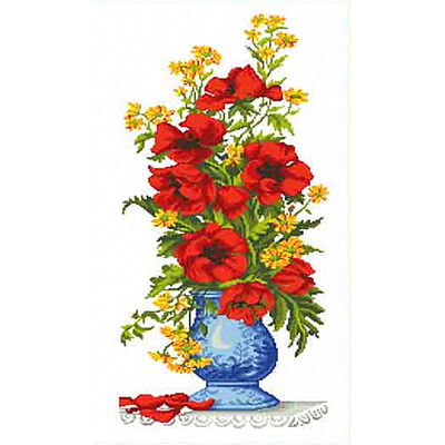 Рисунок на канве Каролинка КК-603 «Маки в вазе» 37*70 см в интернет-магазине Швейпрофи.рф