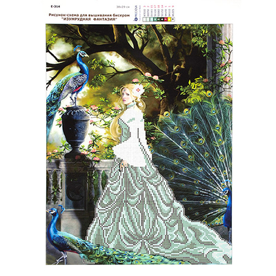 Ткань с рисунком для вышивания бисером А3 E-0314 «Изумрудная фантазия» 29*39 см в интернет-магазине Швейпрофи.рф