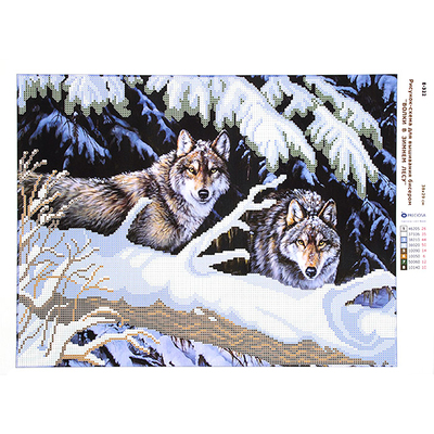Ткань с рисунком для вышивания бисером А3 E-0322 «Волки в зимнем лесу» 29*39 см в интернет-магазине Швейпрофи.рф