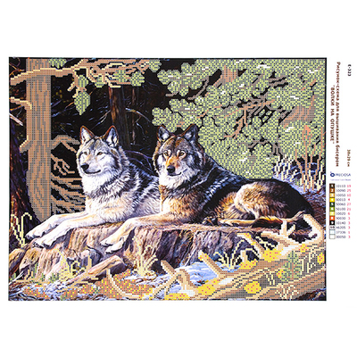 Ткань с рисунком для вышивания бисером А3 E-0323 «Волки на опушке» 29*39 см в интернет-магазине Швейпрофи.рф