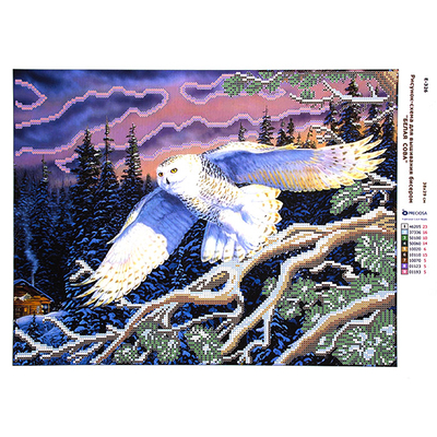 Ткань с рисунком для вышивания бисером А3 E-0326 «Белая сова» 29*39 см в интернет-магазине Швейпрофи.рф