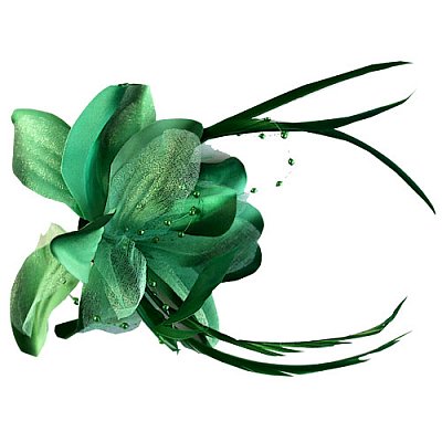 Цветок «Лилия» 6114 брошь-зажим+булавка 14,5 см зеленый