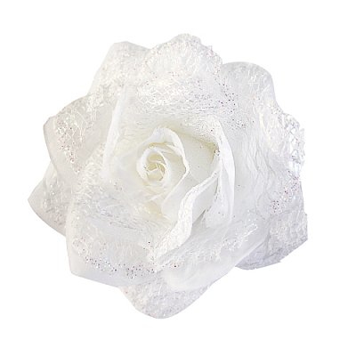 Цветок «Роза» 6095 брошь-зажим+булавка 7,7 см белый в интернет-магазине Швейпрофи.рф