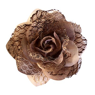 Цветок «Роза» 6095 брошь-зажим+булавка 7,7 см т.-беж. в интернет-магазине Швейпрофи.рф