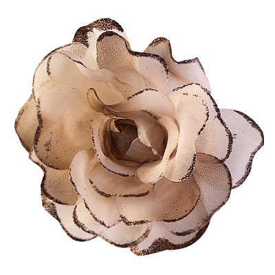 Цветок «Роза» 6108 брошь-зажим+булавка 13 см т.-беж.
