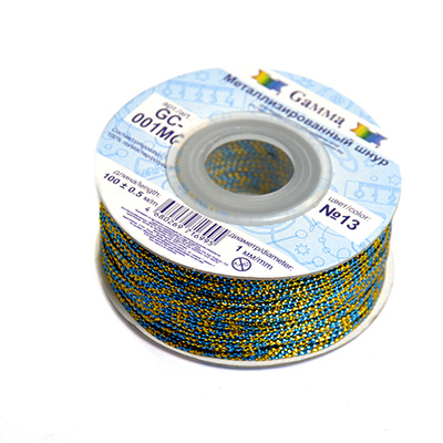 Шнур декор. GC-001МС 1 мм (уп. 100 м) №13 голубой/жёлтый в интернет-магазине Швейпрофи.рф