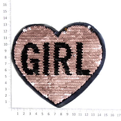Аппликация пришивная УТ-67223 «Сердце Girl» с пайетками(7Б) 13*14,5 см в интернет-магазине Швейпрофи.рф