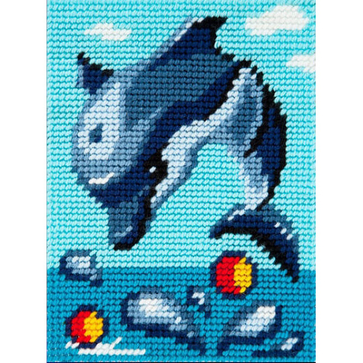 Набор для вышивания с пряжей BAMBINI  X2229 «Дельфин играет в воде» 15*20 см в интернет-магазине Швейпрофи.рф