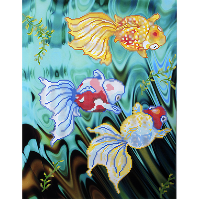 Ткань с рисунком для вышивания бисером А3 E-3017 «Золотые рыбки 1» 29*39 см в интернет-магазине Швейпрофи.рф