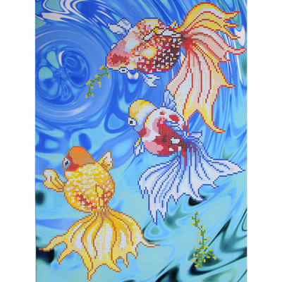 Ткань с рисунком для вышивания бисером А3 E-3019 «Золотые рыбки 3» 29*39 см в интернет-магазине Швейпрофи.рф