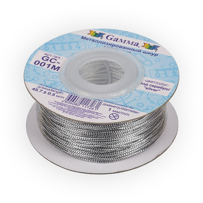 Шнур декор. GC-001M 1 мм (уп. 45,7 м) серебро в интернет-магазине Швейпрофи.рф