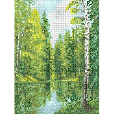 Ткань для вышивания бисером Каролинка КБП-3023 «Озеро в лесу» 27*36 см в интернет-магазине Швейпрофи.рф