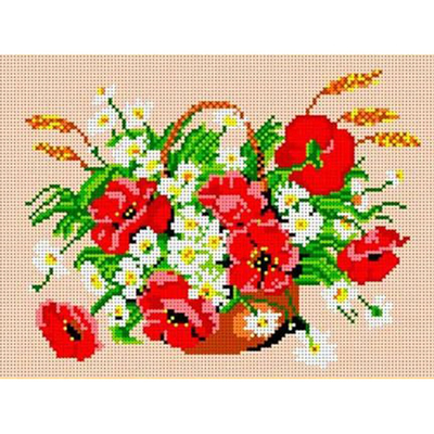 Ткань для вышивания бисером Каролинка КБЦ-4013 «Маки с ромашками» 18*24,5 см в интернет-магазине Швейпрофи.рф