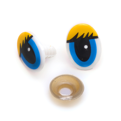 Глазки винтовые «овал» с ресницами 16*22 мм, желтый/синий в интернет-магазине Швейпрофи.рф
