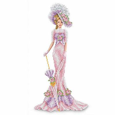 Ткань для вышивания бисером Каролинка КБЛ-3014 «Дама с зонтиком в розовом» 24*39 см в интернет-магазине Швейпрофи.рф