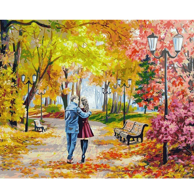 Картина по номерам Белоснежка AB142 «Осенний парк,скамейка,двое» 40*50см в интернет-магазине Швейпрофи.рф