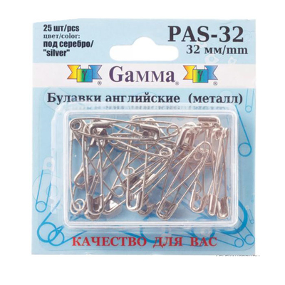 Булавки англ. «Gamma» PAG-32 серебро (уп.25 шт) в интернет-магазине Швейпрофи.рф
