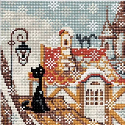 Алмазная мозаика Риолис АМ0010 «Город и кошки. Зима» 20*20 см в интернет-магазине Швейпрофи.рф