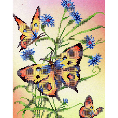 Ткань для вышивания бисером Каролинка КББ-4005  «Бабочки и васильки» 18,5*24,5 см в интернет-магазине Швейпрофи.рф